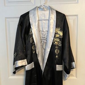 Black and Silver Embroidered Kimono Robe